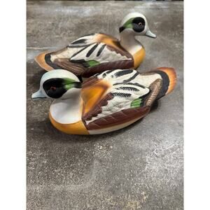 VTG 80s Stained Hand Painted Bisque Ceramic Ducks Set of 2